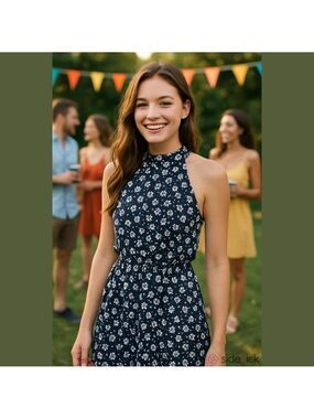 4/$67 Deal! Sheilay Floral Halter Midi Dress - Purple and White